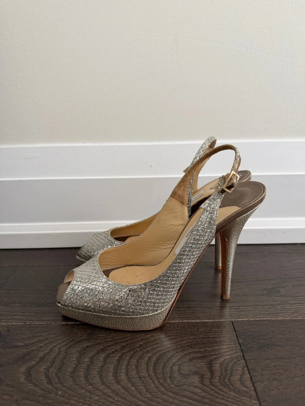 Jimmy Choo silver/gold peeptoe slingback 37 - Picture 5 of 6